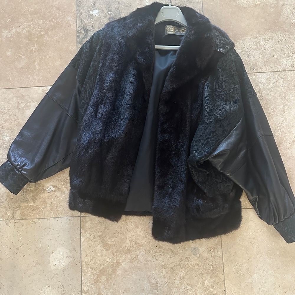 Saga Furs Black Leather and mink Women's Jacket